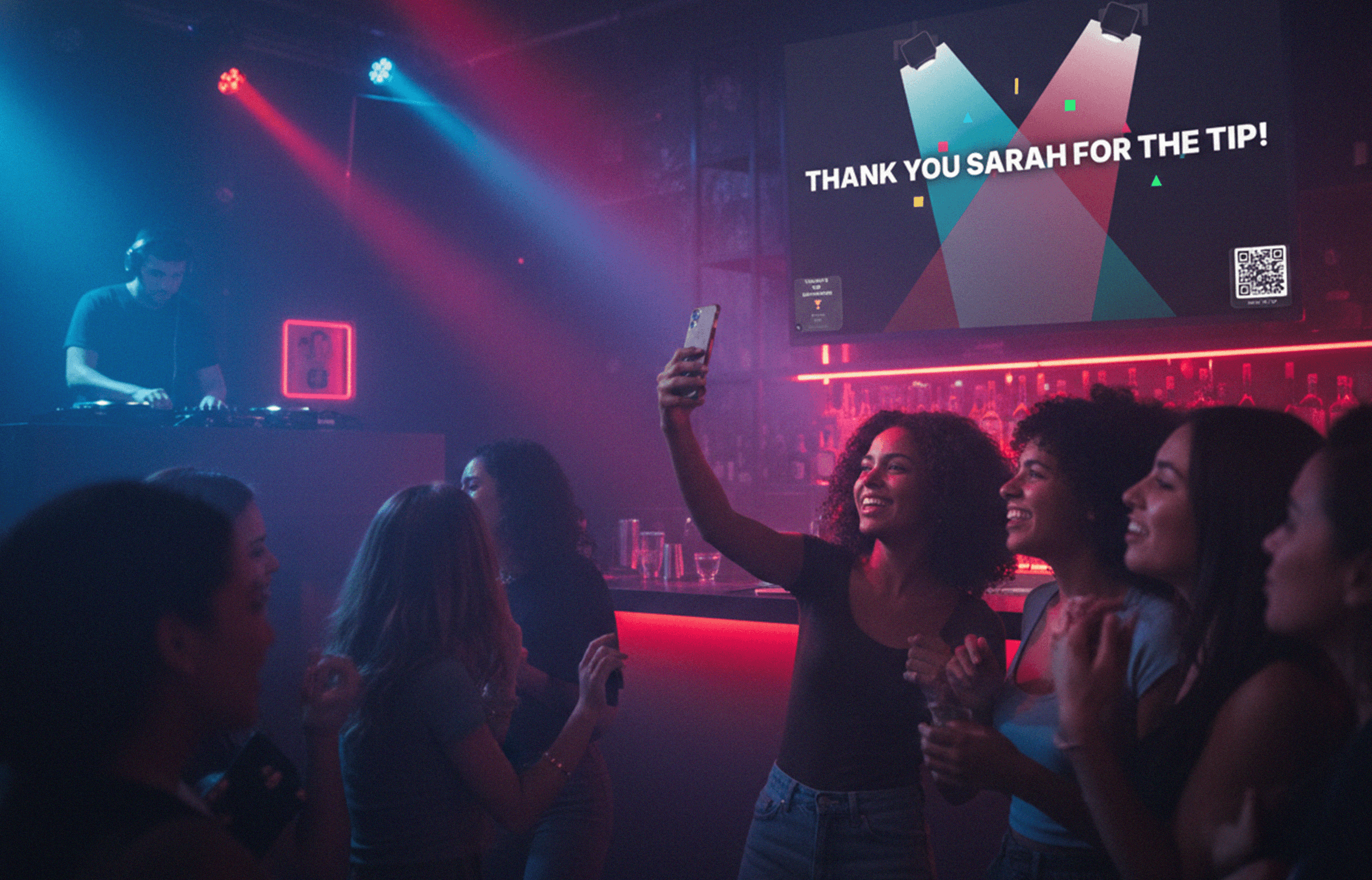 Excited fans celebrating with live tip display